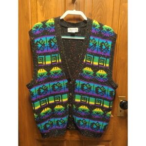 Vintage Justine Todd Women's Sweater Vest Aztec Pattern Sz 2x